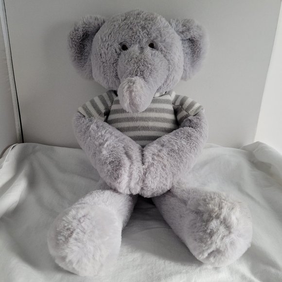 PLUSH Gray Elephant White & Gray Stripe Sweater Stuffed Animal 18" KELLYTOY USA - Picture 1 of 8